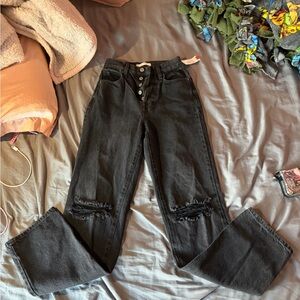 PacSun Black High-Rise Button-Fly Flare Jeans